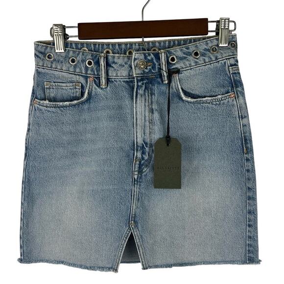 ALLSAINTS LILA GROMMET RAW HEM COTTON DENIM‎ SKIRT IN BLUE NWT WOMEN'S SIZE 4 - Picture 2 of 15